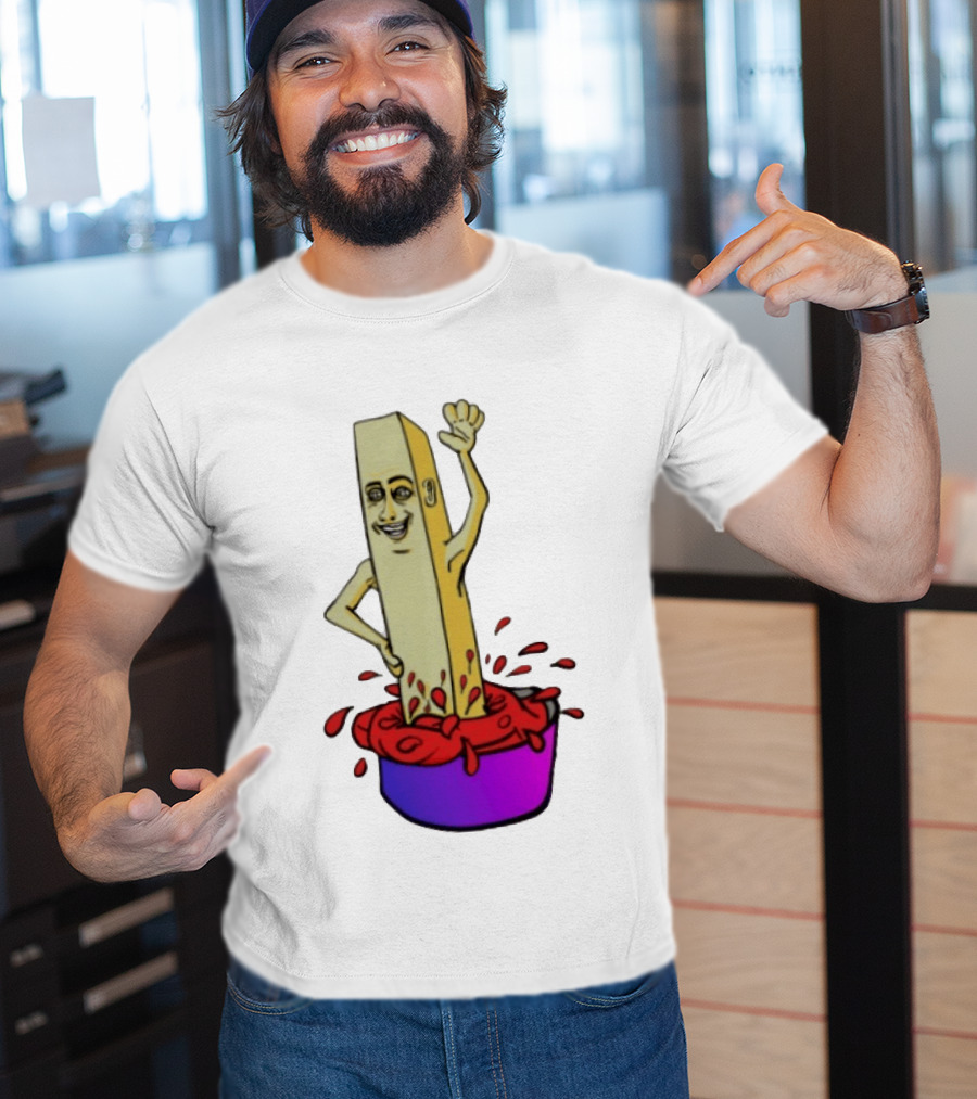 French Fry With Face Humorously Dipping In Ketchup Bowl T-Shirt