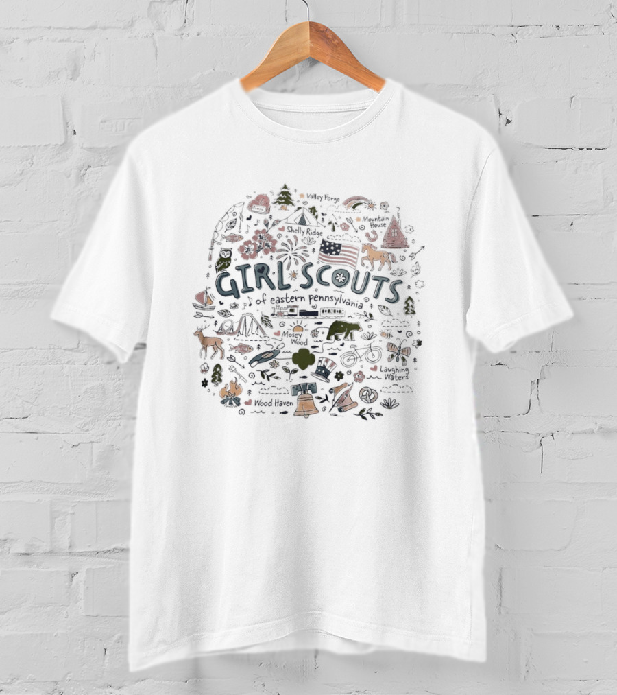 Girl Scouts Eastern Pennsylvania Camping Icons Flag Wildlife Fun T-Shirt