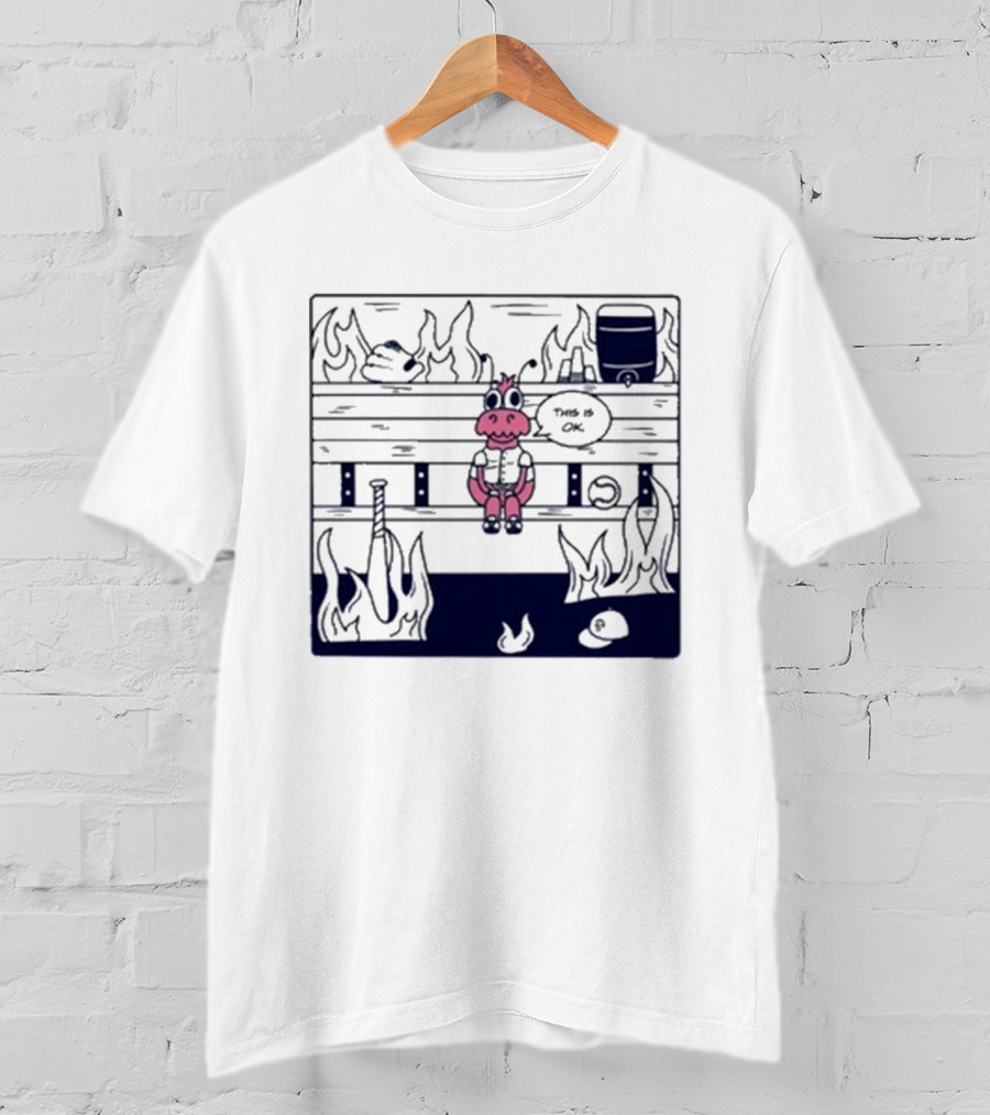 Jaxshrimp This Is Fine Fires Cartoon Cow Sitting Amidst Flames T-Shirt