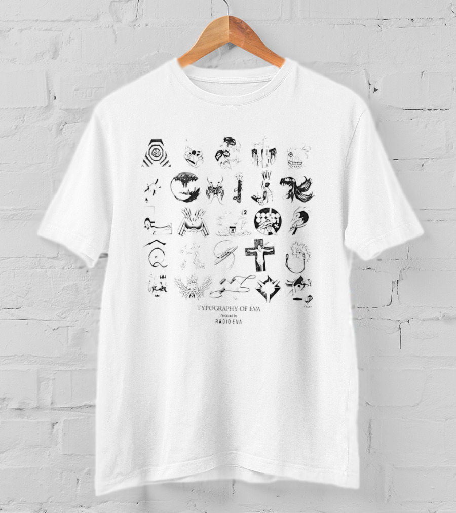 Evangelion Typography Of Eva Radio Eva Alphabet Collage T-Shirt