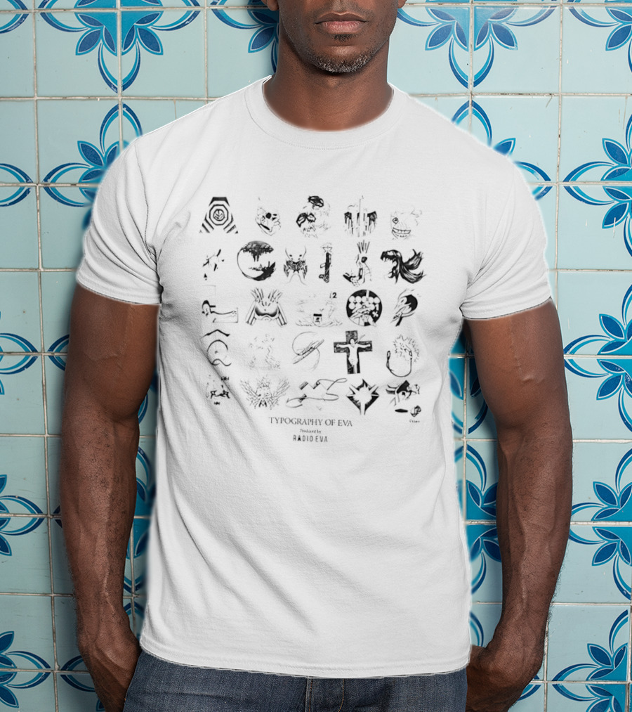 Evangelion Typography Of Eva Radio Eva Alphabet Collage T-Shirt