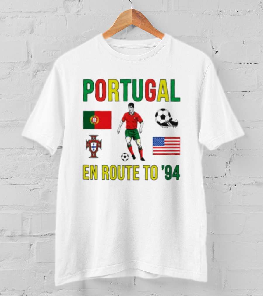 Portugal En Route To '94 World Cup Journey Footballer And Flags T-Shirt