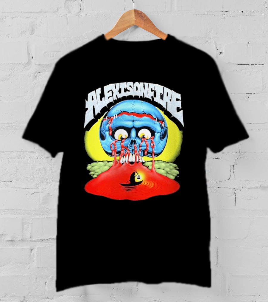 Alexisonfire Skull Island Creepy Blue Skull With Red Eyes And Boat T-Shirt