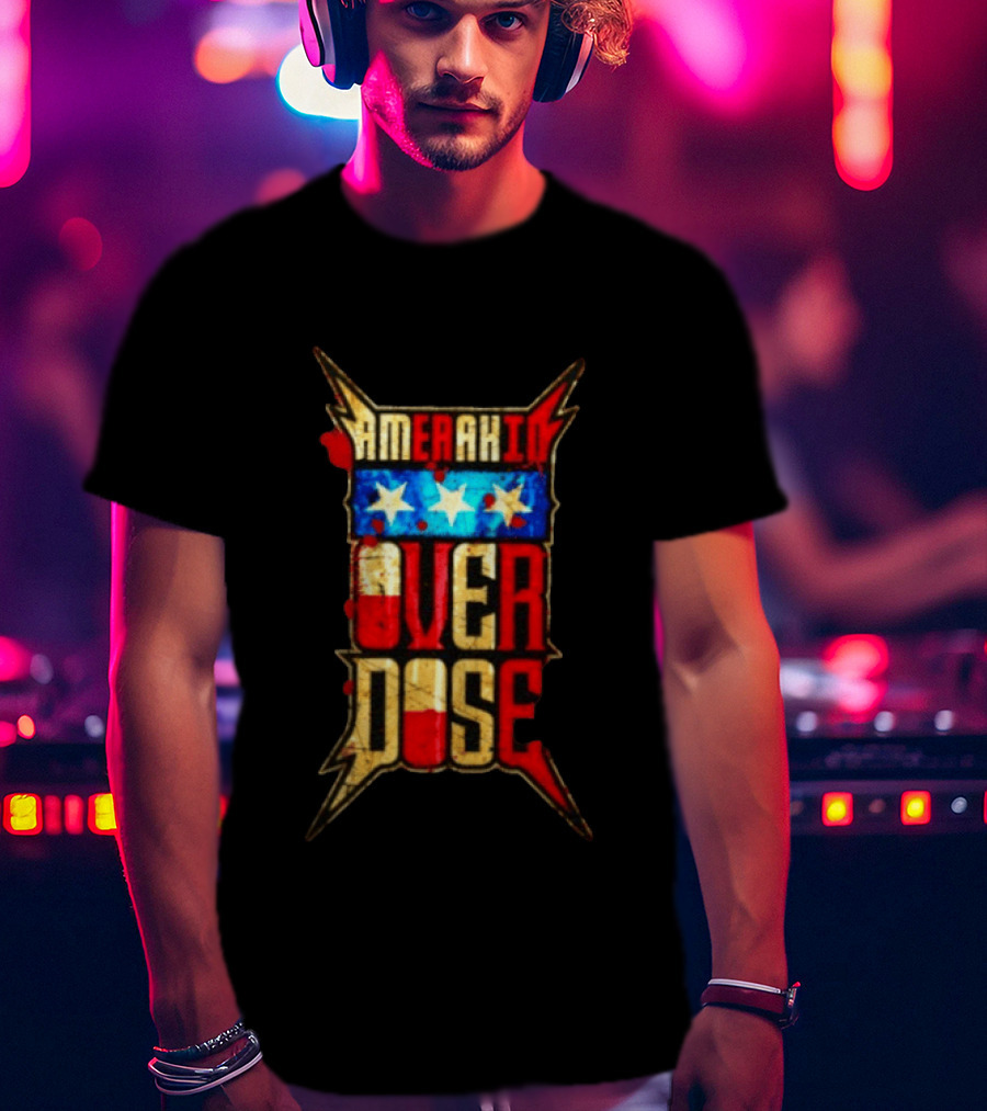 Amerakin Overdose Distressed American Flag Stars Industrial Metal T-Shirt
