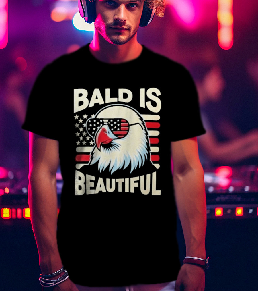 Bald Is Beautiful USA Patriotic Eagle Stars And Stripes T-Shirt