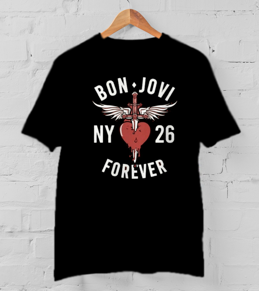 Bon Jovi NY 26 Forever Tour Cross Heart Wings T-Shirt
