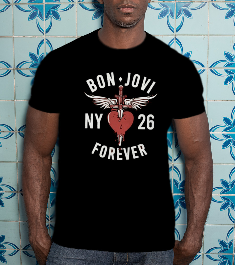 Bon Jovi NY 26 Forever Tour Cross Heart Wings T-Shirt