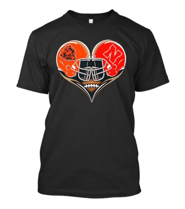 Chicago Bears Nebraska Cornhuskers Heart Shaped Helmets Football Fan Gear T-Shirt