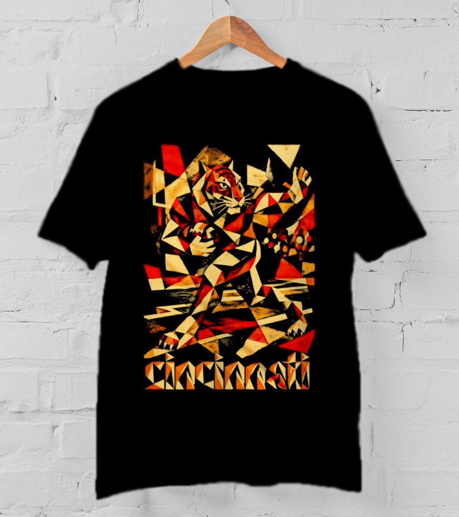 Cincinnati Bengals Tiger Geometric Football T-Shirt