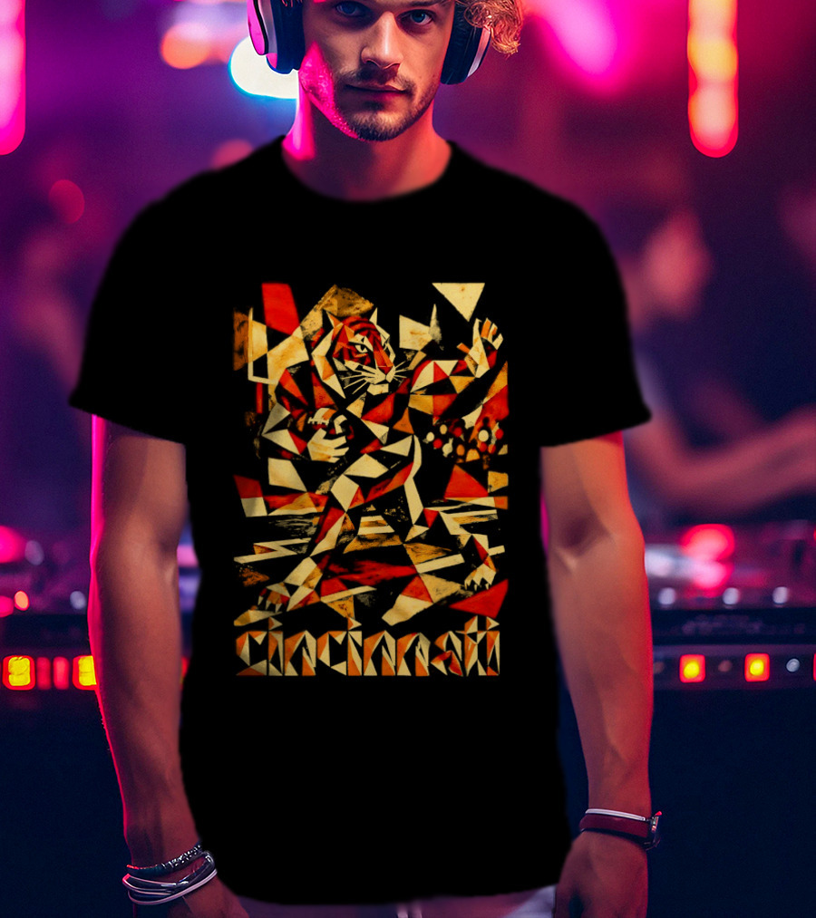 Cincinnati Bengals Tiger Geometric Football T-Shirt