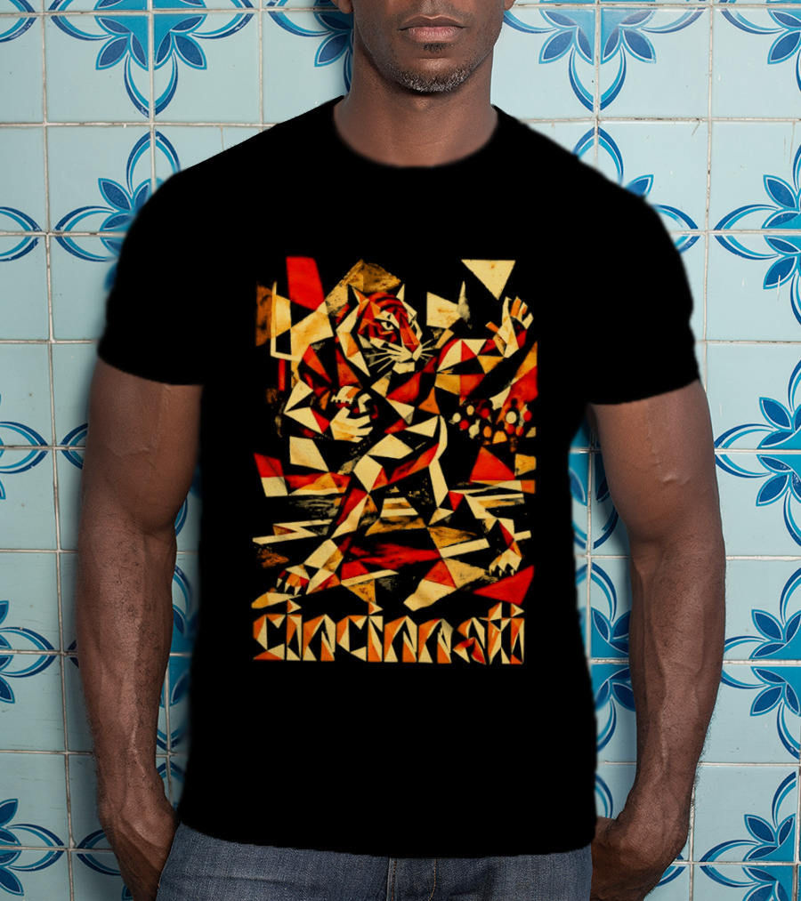 Cincinnati Bengals Tiger Geometric Football T-Shirt