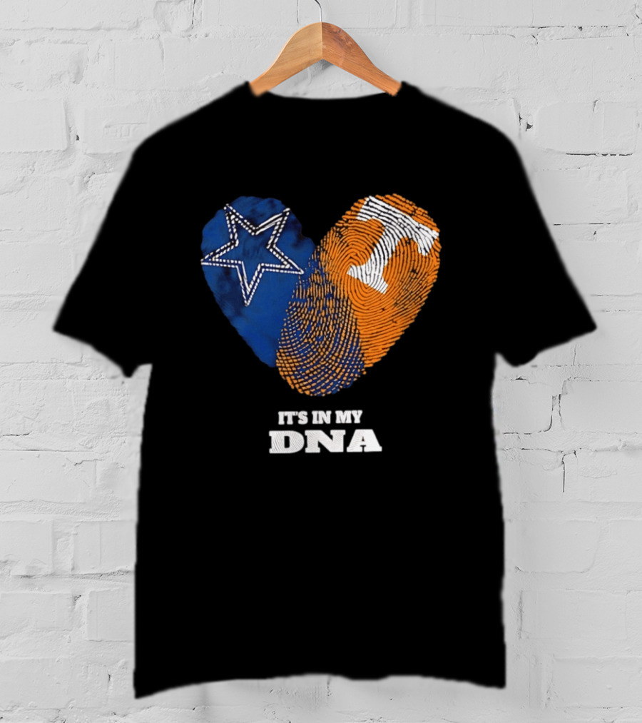 Dallas Cowboys Star And Tennessee Volunteers Orange Fingerprint Heart It's In My DNA T-Shirt