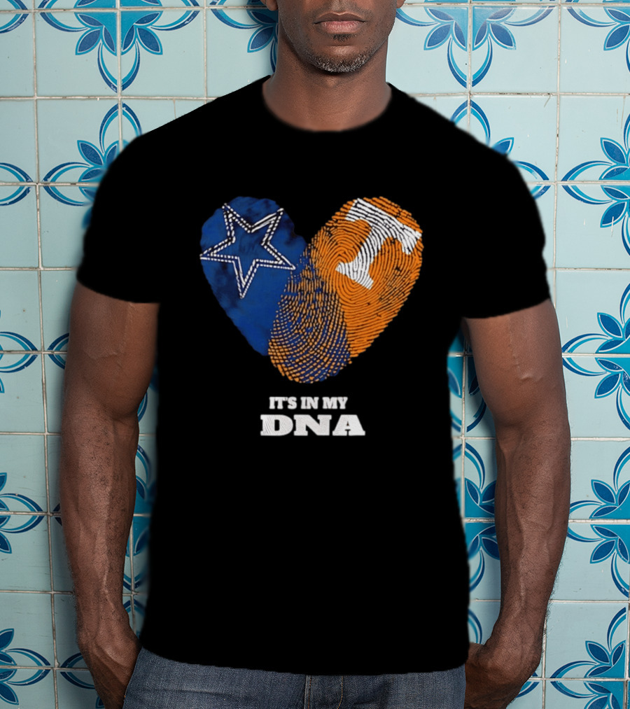 Dallas Cowboys Star And Tennessee Volunteers Orange Fingerprint Heart It's In My DNA T-Shirt