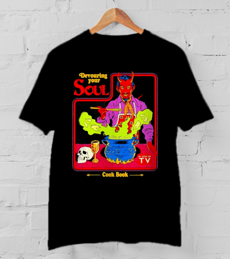 Devouring Your Soul Cook Book Steven Rhodes Retro Devil Cooking As Seen On TV Horror T-Shirt