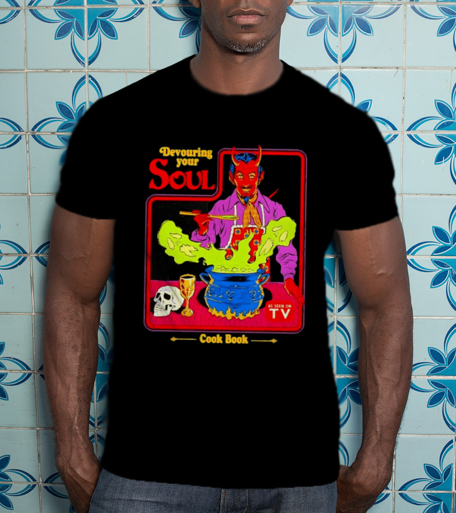 Devouring Your Soul Cook Book Steven Rhodes Retro Devil Cooking As Seen On TV Horror T-Shirt