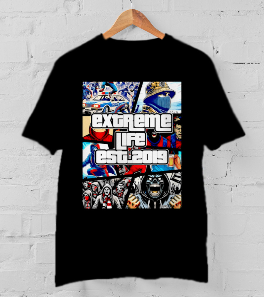 Extreme Life Est 2019 Football Hooligan Collage T-Shirt