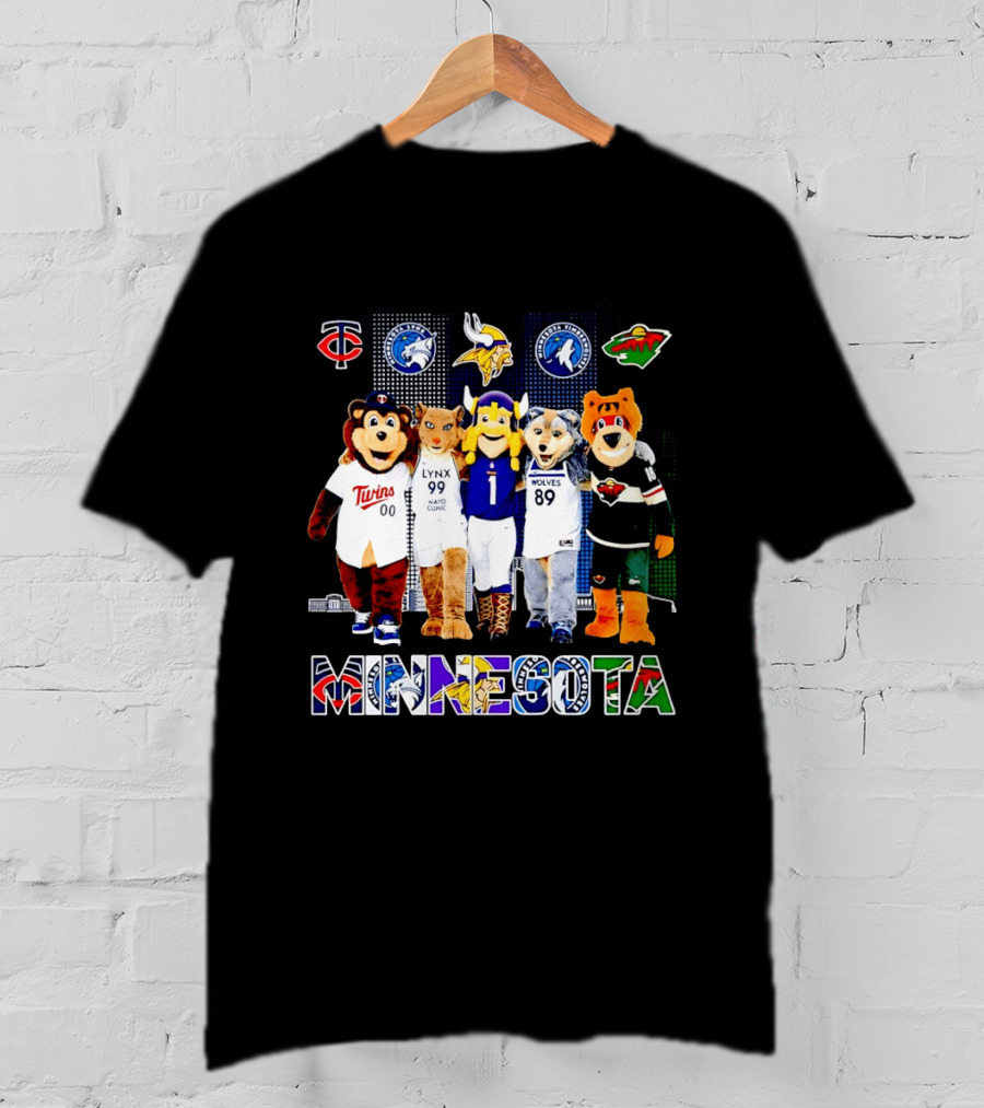 Minnesota Twins Lynx Vikings Timberwolves Wild Mascots Collage T-Shirt