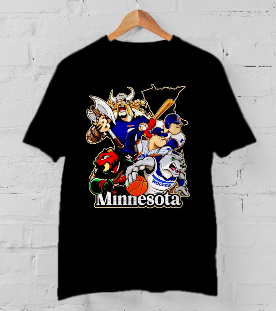 Minnesota Vikings Wild Twins Timberwolves Characters Collage T-Shirt
