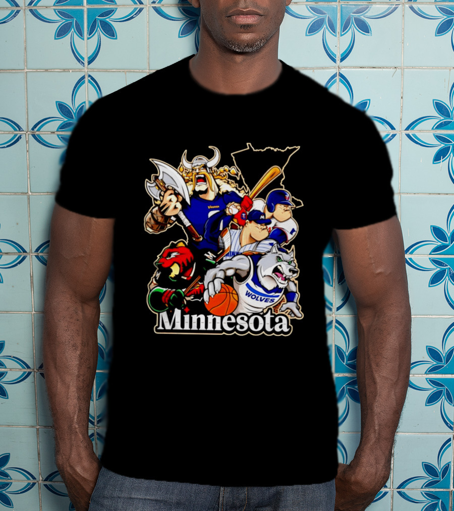 Minnesota Vikings Wild Twins Timberwolves Characters Collage T-Shirt