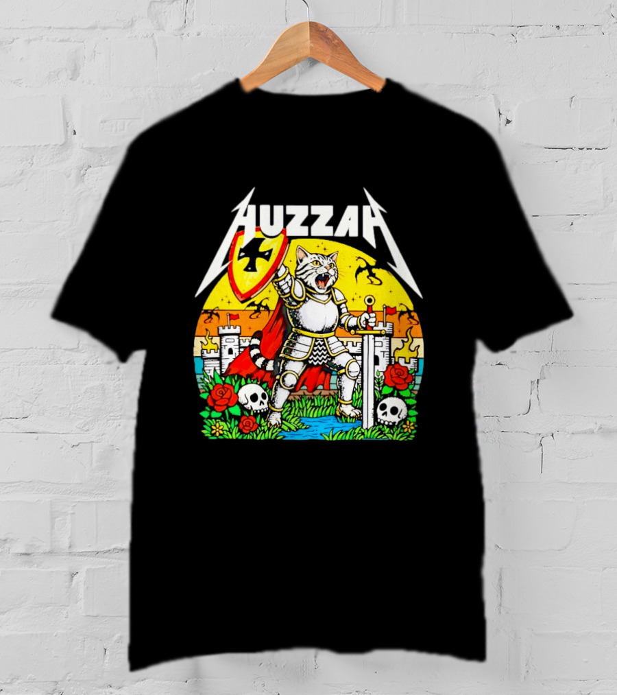 Huzzah Cat Knight Medieval Fantasy With Shield And Sword In Castle Scene T-Shirt