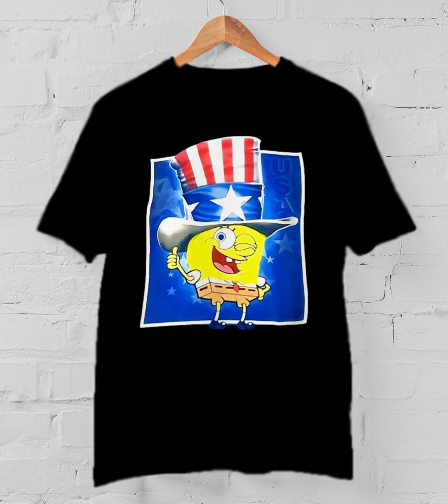 Sponge Thumbs Up American Flag USA Stars And Stripes Hat T-Shirt