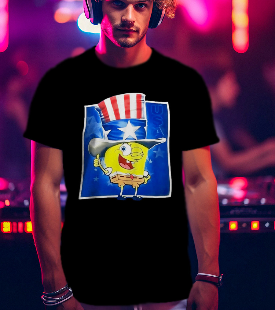 Sponge Thumbs Up American Flag USA Stars And Stripes Hat T-Shirt