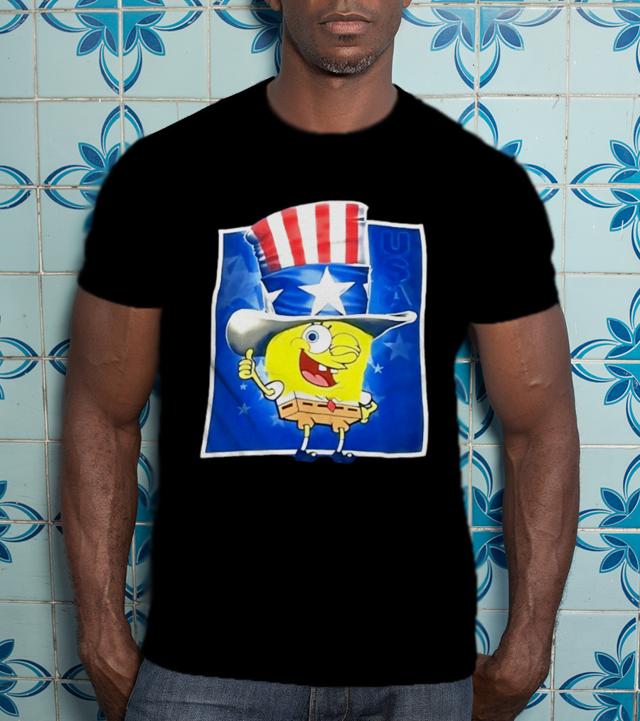 Sponge Thumbs Up American Flag USA Stars And Stripes Hat T-Shirt