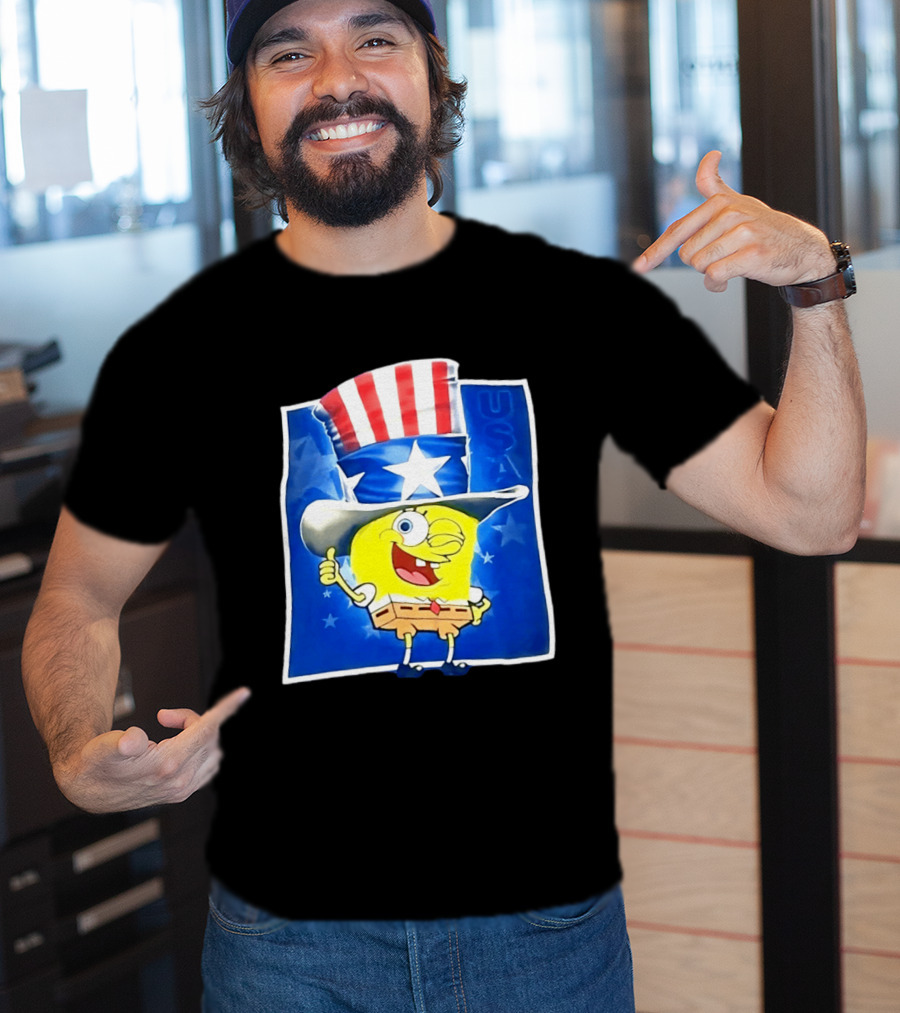 Sponge Thumbs Up American Flag USA Stars And Stripes Hat T-Shirt