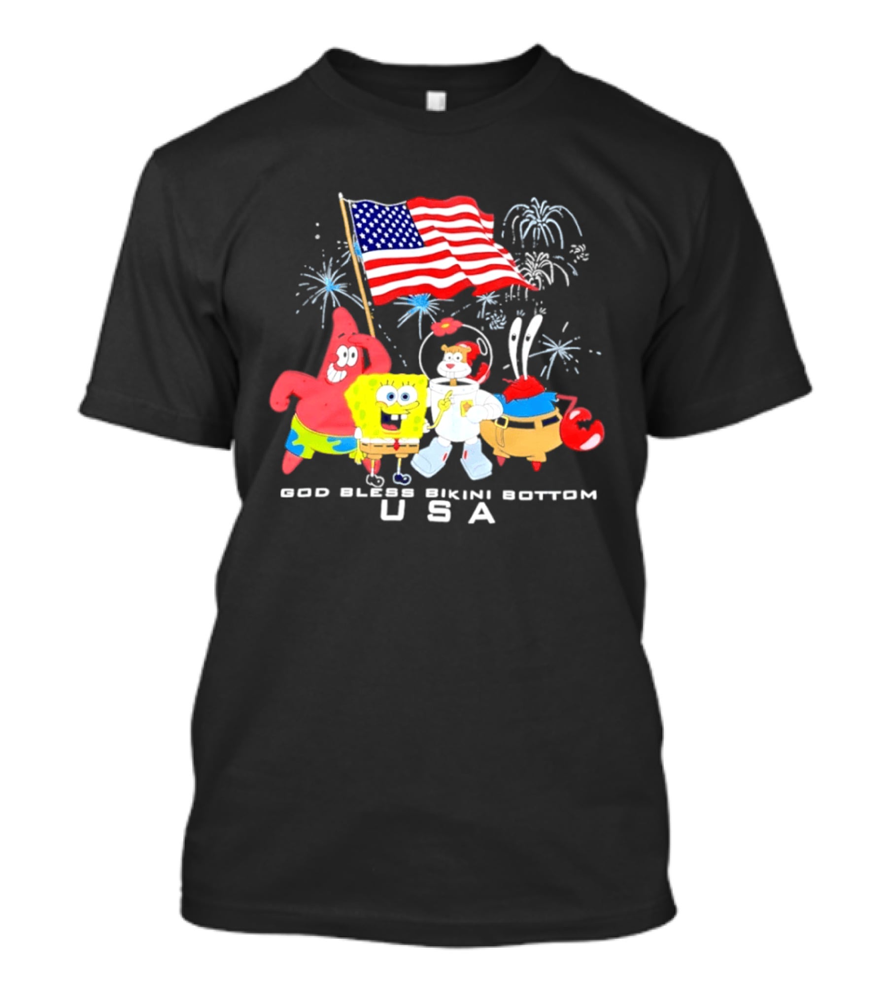 God Bless Bikini Bottom USA Sponge 4th Of July Celebration T-Shirt