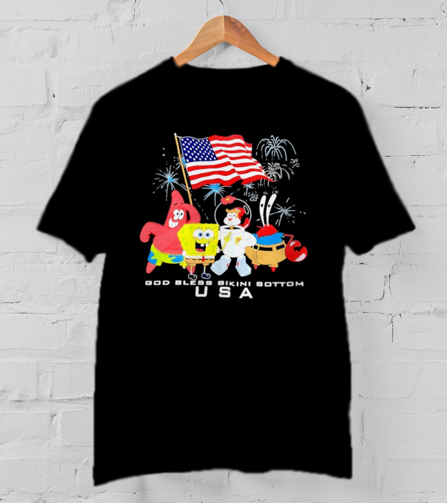 God Bless Bikini Bottom USA Sponge 4th Of July Celebration T-Shirt