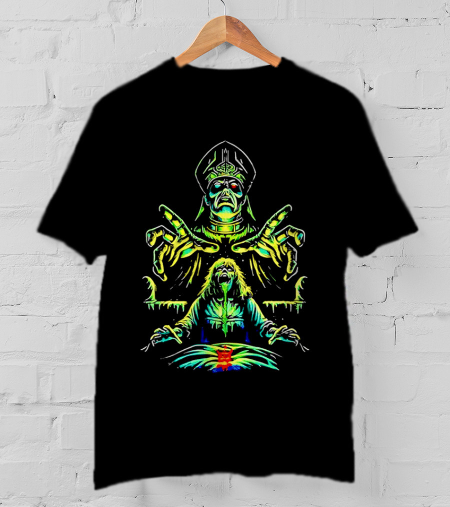 Papa Emeritus Exorcist Horror Green Neon Heavy Metal Ghost T-Shirt