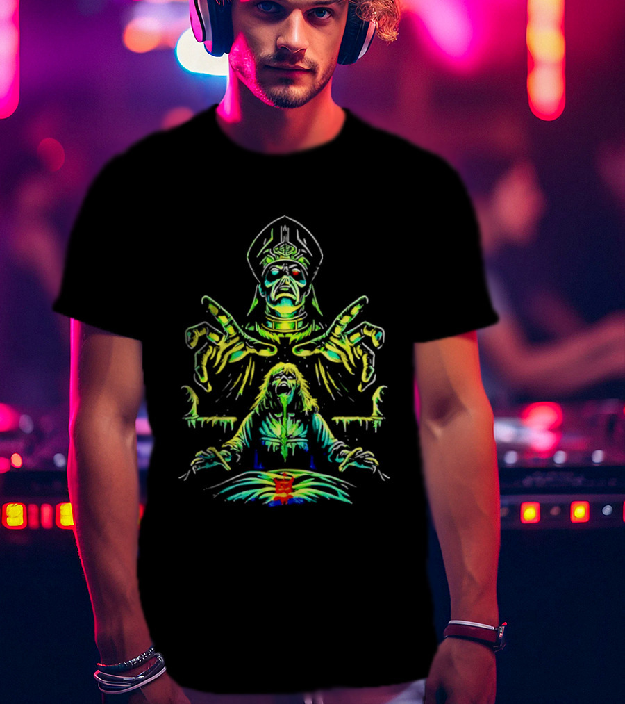 Papa Emeritus Exorcist Horror Green Neon Heavy Metal Ghost T-Shirt