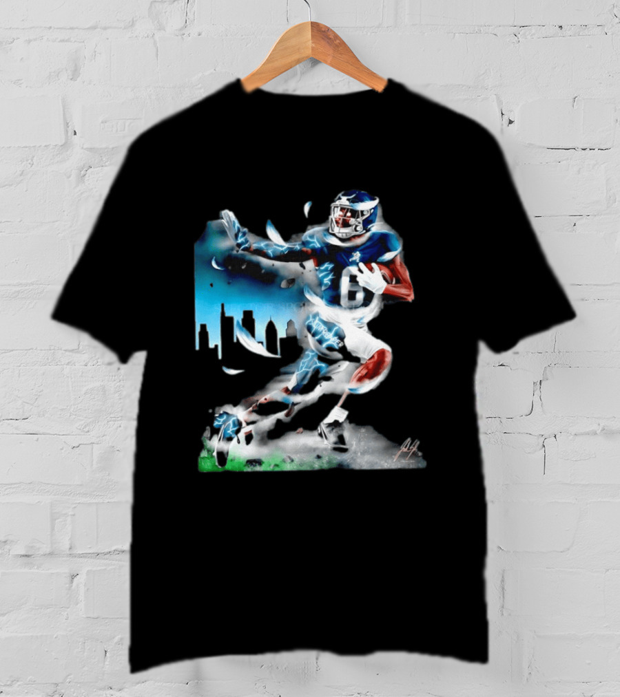 Philadelphia Eagles Devonta Smith Slim Reaper Skyline Dynamic Football Action T-Shirt