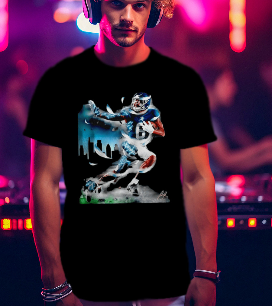 Philadelphia Eagles Devonta Smith Slim Reaper Skyline Dynamic Football Action T-Shirt