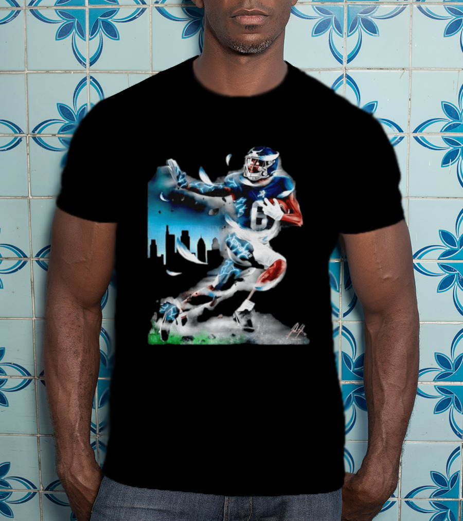 Philadelphia Eagles Devonta Smith Slim Reaper Skyline Dynamic Football Action T-Shirt