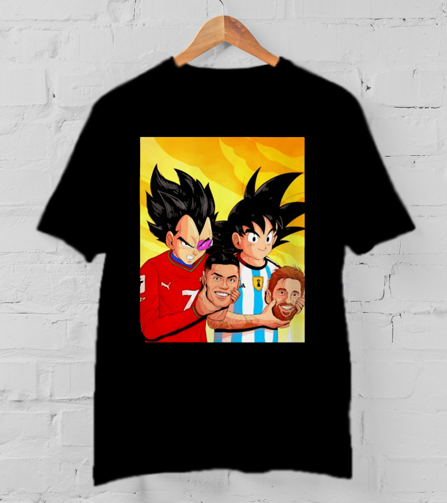 Vegeta And Goku With Ronaldo 7 And Messi Argentina Heads T-Shirt