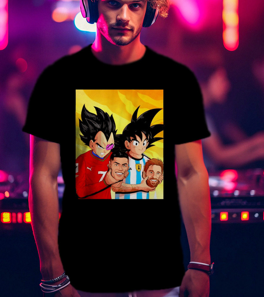 Vegeta And Goku With Ronaldo 7 And Messi Argentina Heads T-Shirt