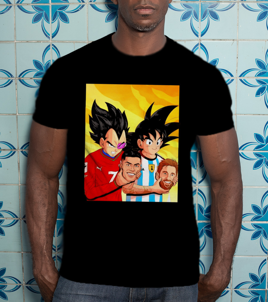 Vegeta And Goku With Ronaldo 7 And Messi Argentina Heads T-Shirt