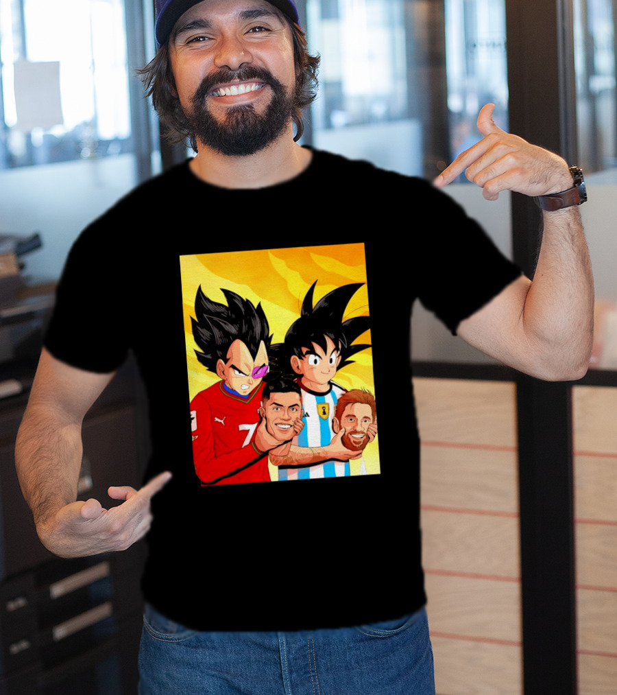 Vegeta And Goku With Ronaldo 7 And Messi Argentina Heads T-Shirt