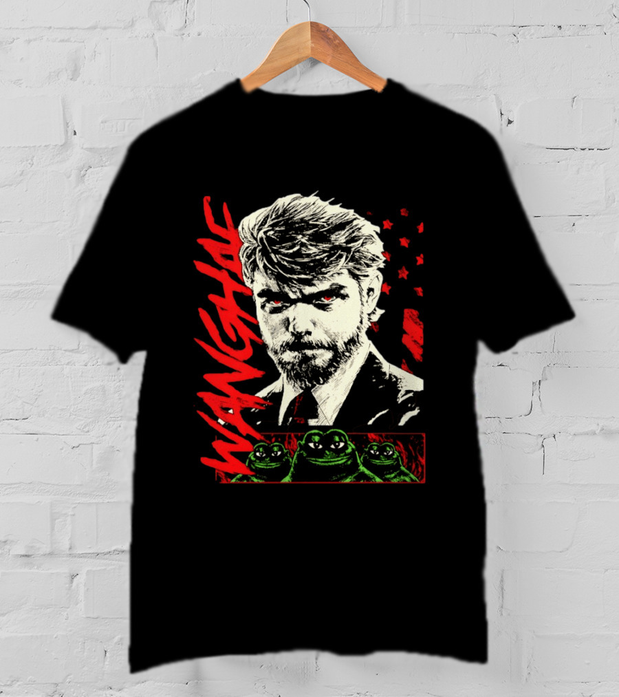 Wangyae Distressed Frogs With Intense Bearded Man And Red Accents T-Shirt