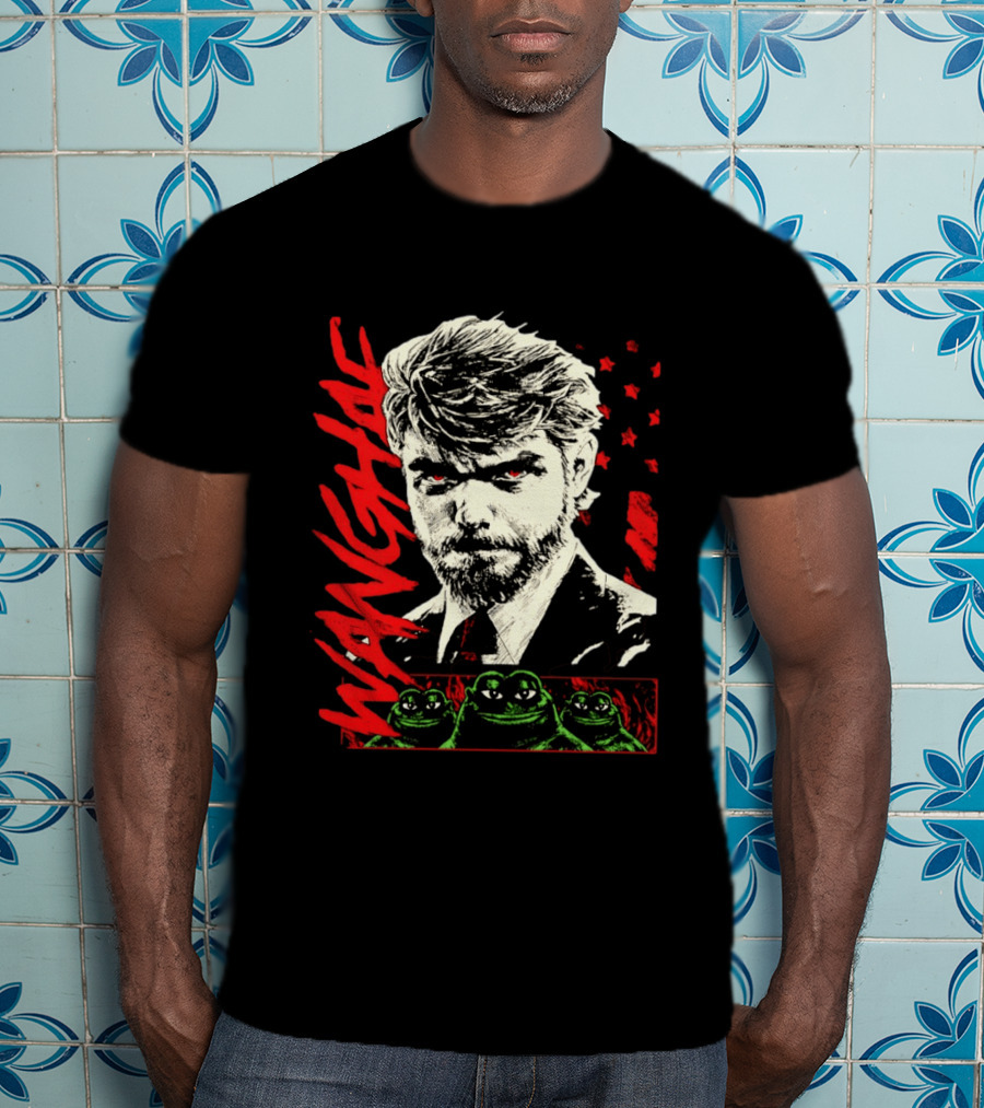 Wangyae Distressed Frogs With Intense Bearded Man And Red Accents T-Shirt