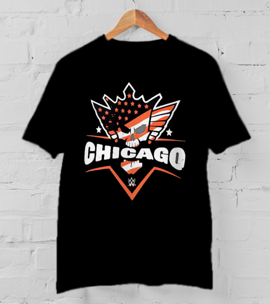 Chicago WWE American Flag Skull Stars Stripes T-Shirt