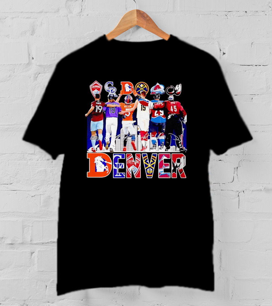 Denver Colorado Sports Collage With Price Wilson Skyline And Team Logos T-Shirt