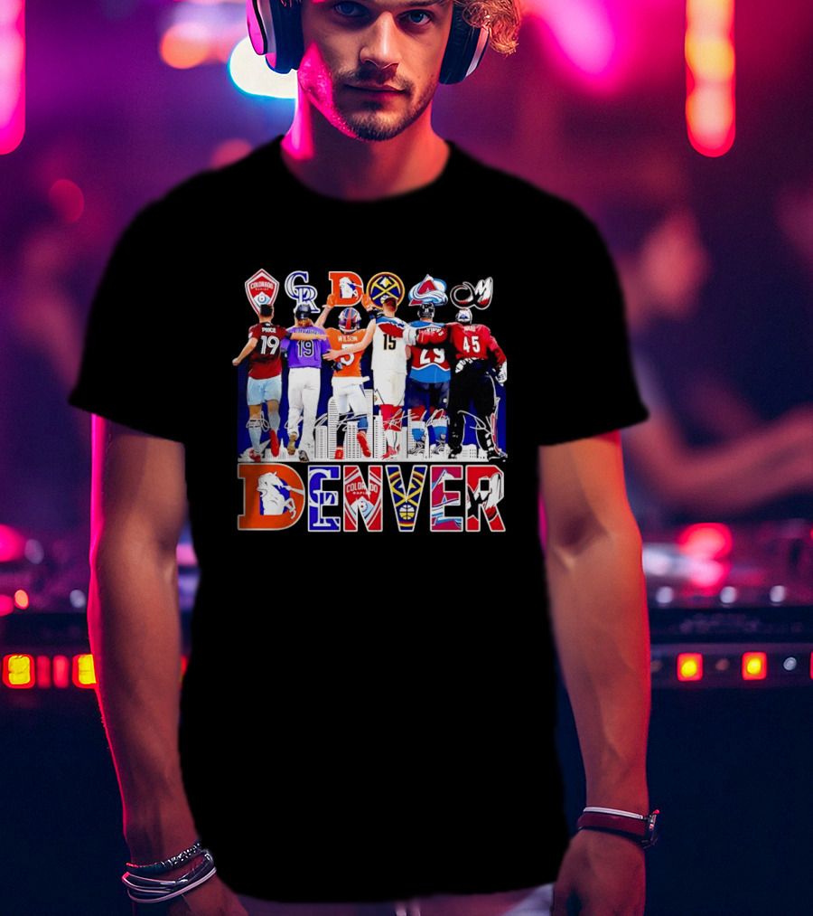 Denver Colorado Sports Collage With Price Wilson Skyline And Team Logos T-Shirt