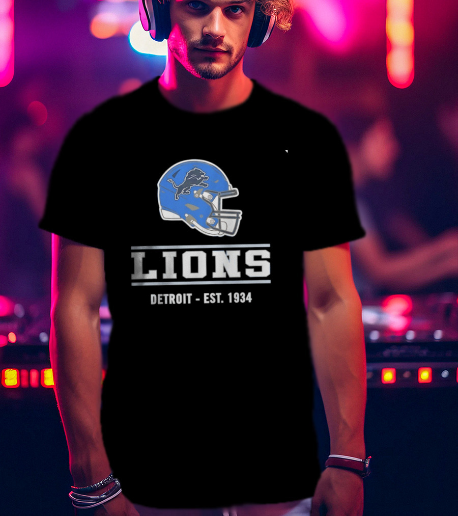 Detroit Lions Helmet Logo Est 1934 Football T-Shirt