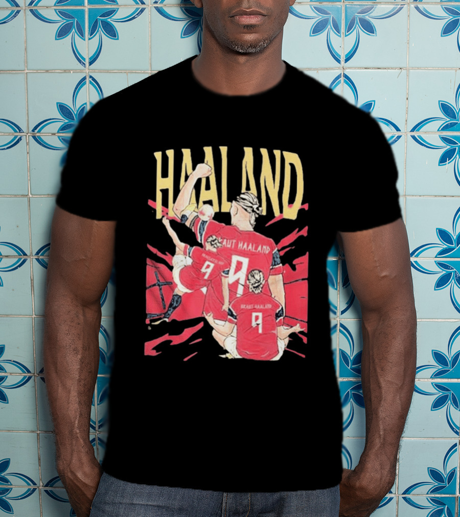 Haaland Cartoon Celebrating Norway Football Number 9 T-Shirt