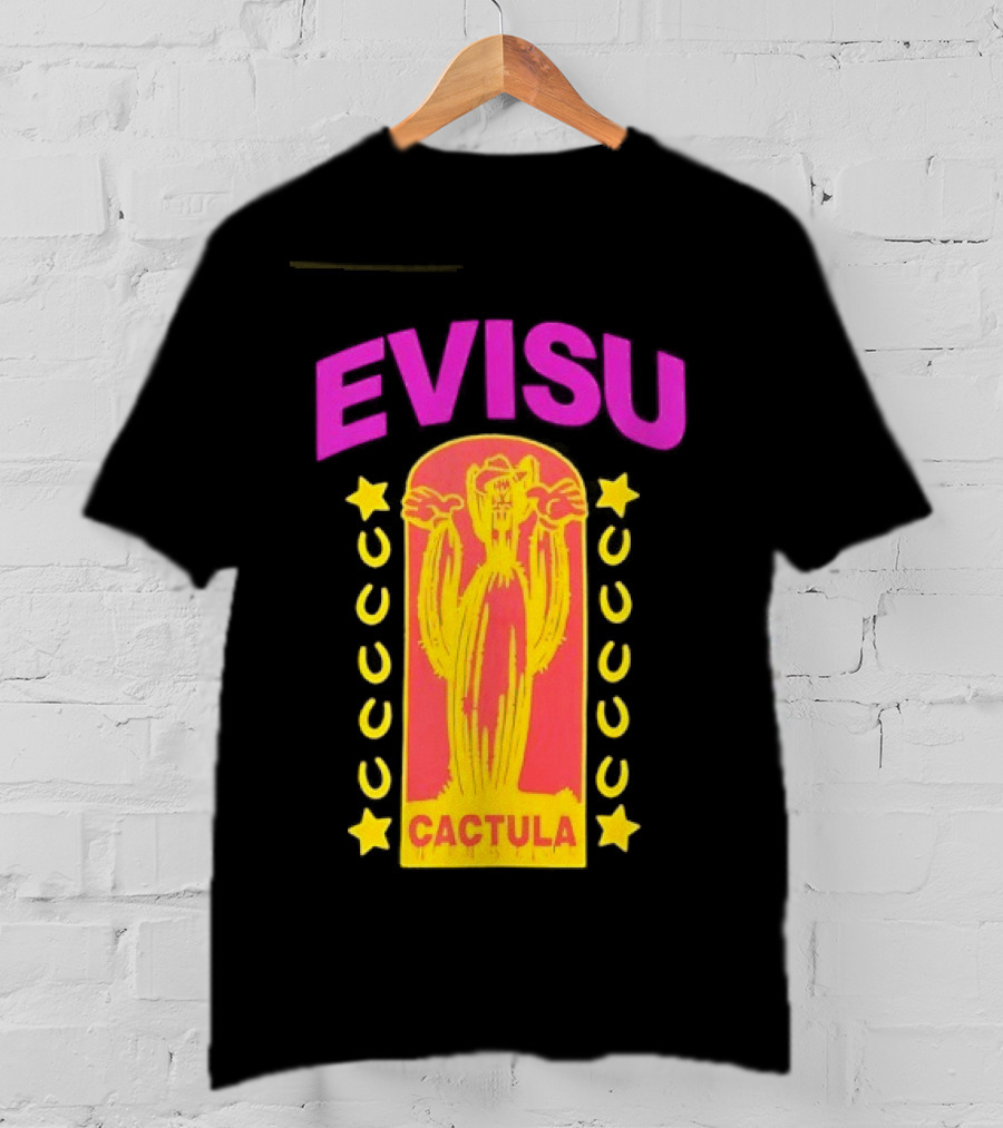 Evisu Cactula Cactus Star And Crescent Yellow Pink T-Shirt