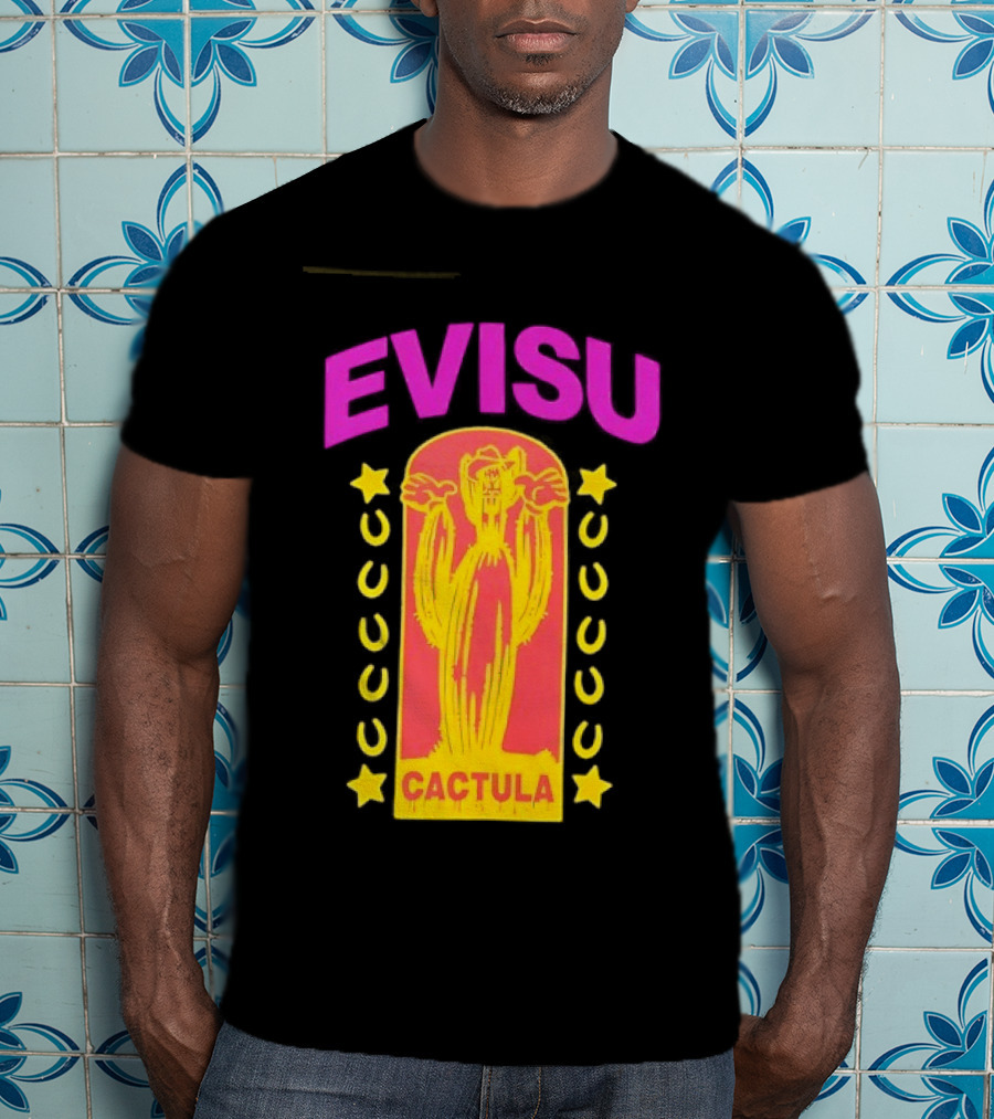 Evisu Cactula Cactus Star And Crescent Yellow Pink T-Shirt