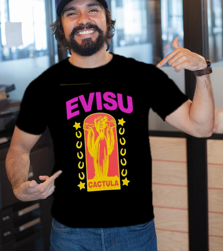 Evisu Cactula Cactus Star And Crescent Yellow Pink T-Shirt