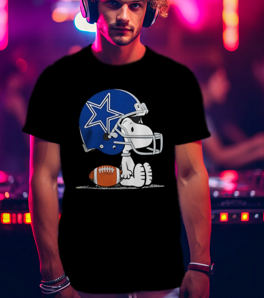 Snoopy Dallas Cowboys Football Helmet Collaboration Peanuts NFL Fan T-Shirt